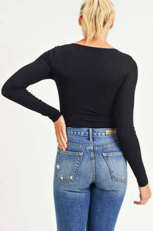 Black Ribbed Bodysuit