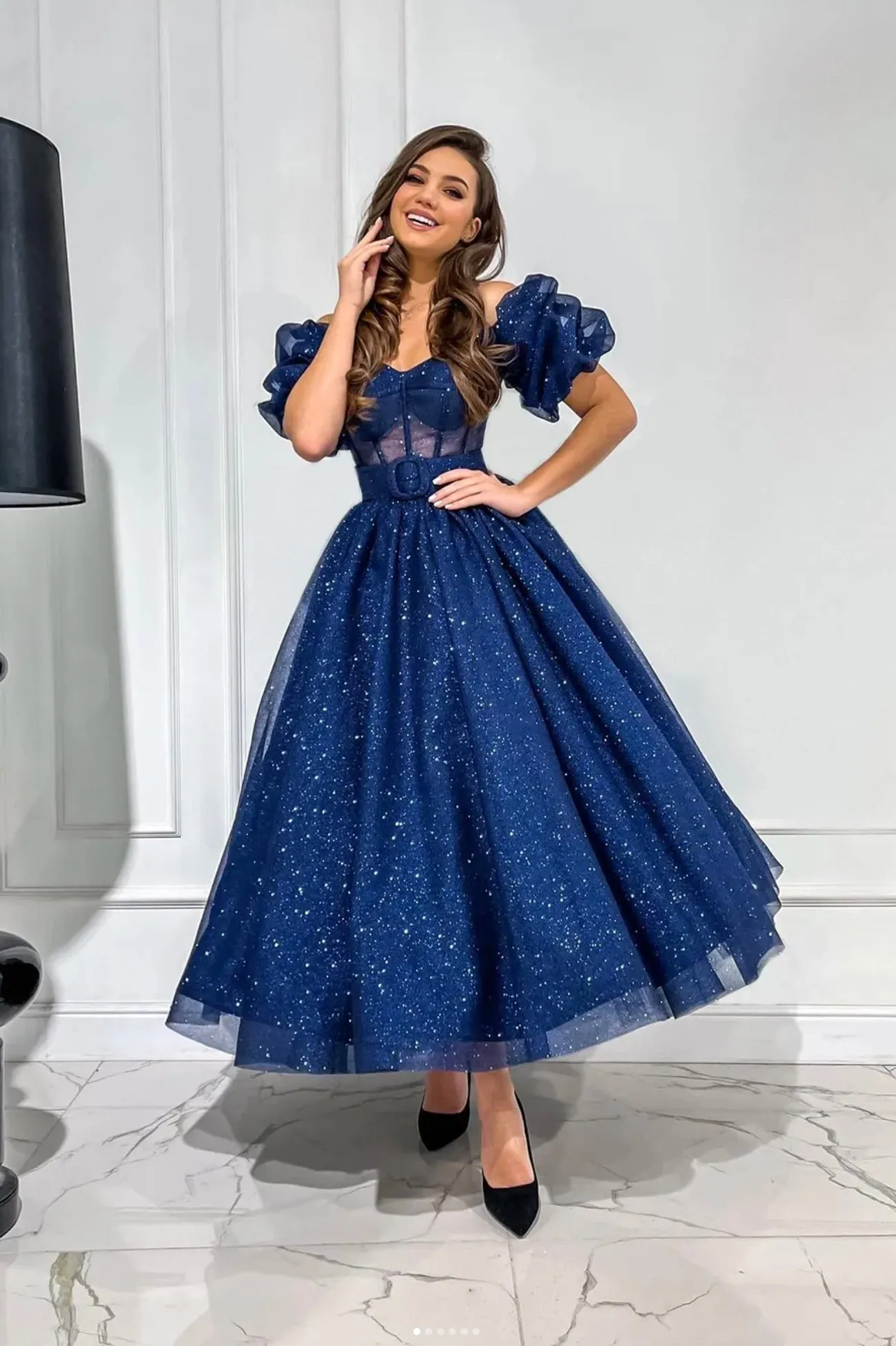 Blue Tulle Short A-Line Prom Dress