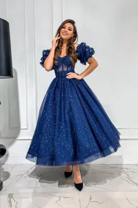 Blue Tulle Short A-Line Prom Dress