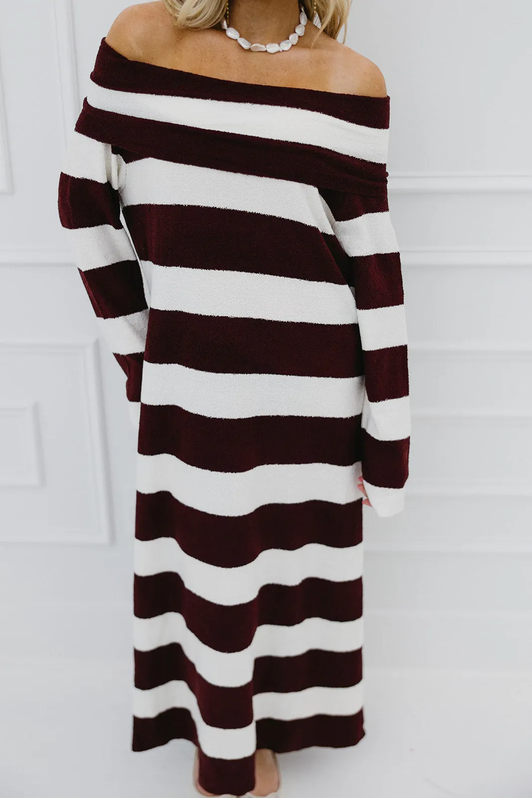 Boston Striped Midi Dress - Burgundy/Off White