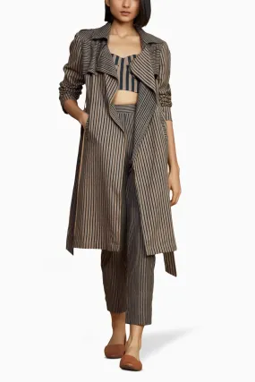 Brown with Charcoal Striped Trench and Corset Co-ord Set