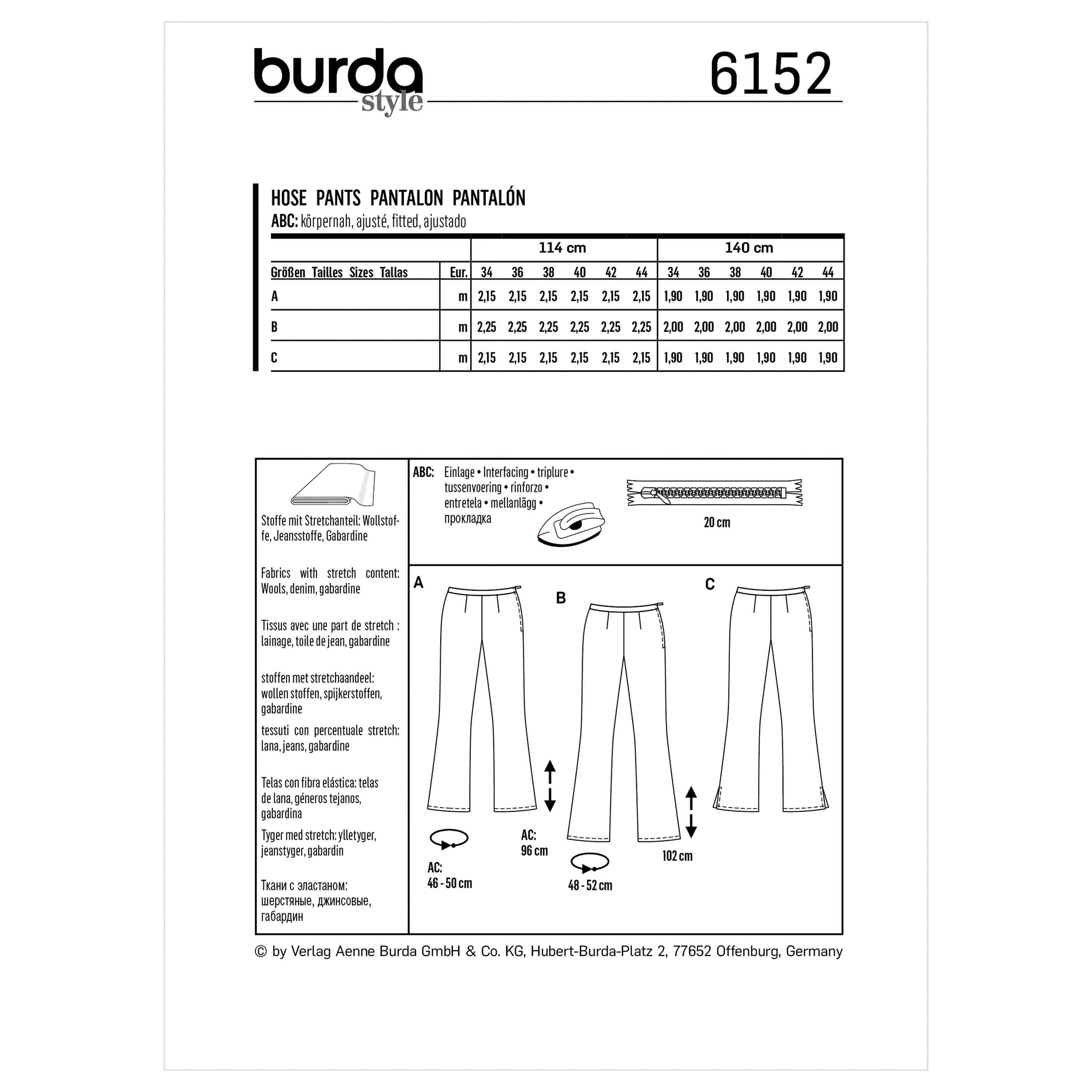 Burda Sewing Pattern 6152 Flared trousers or pants