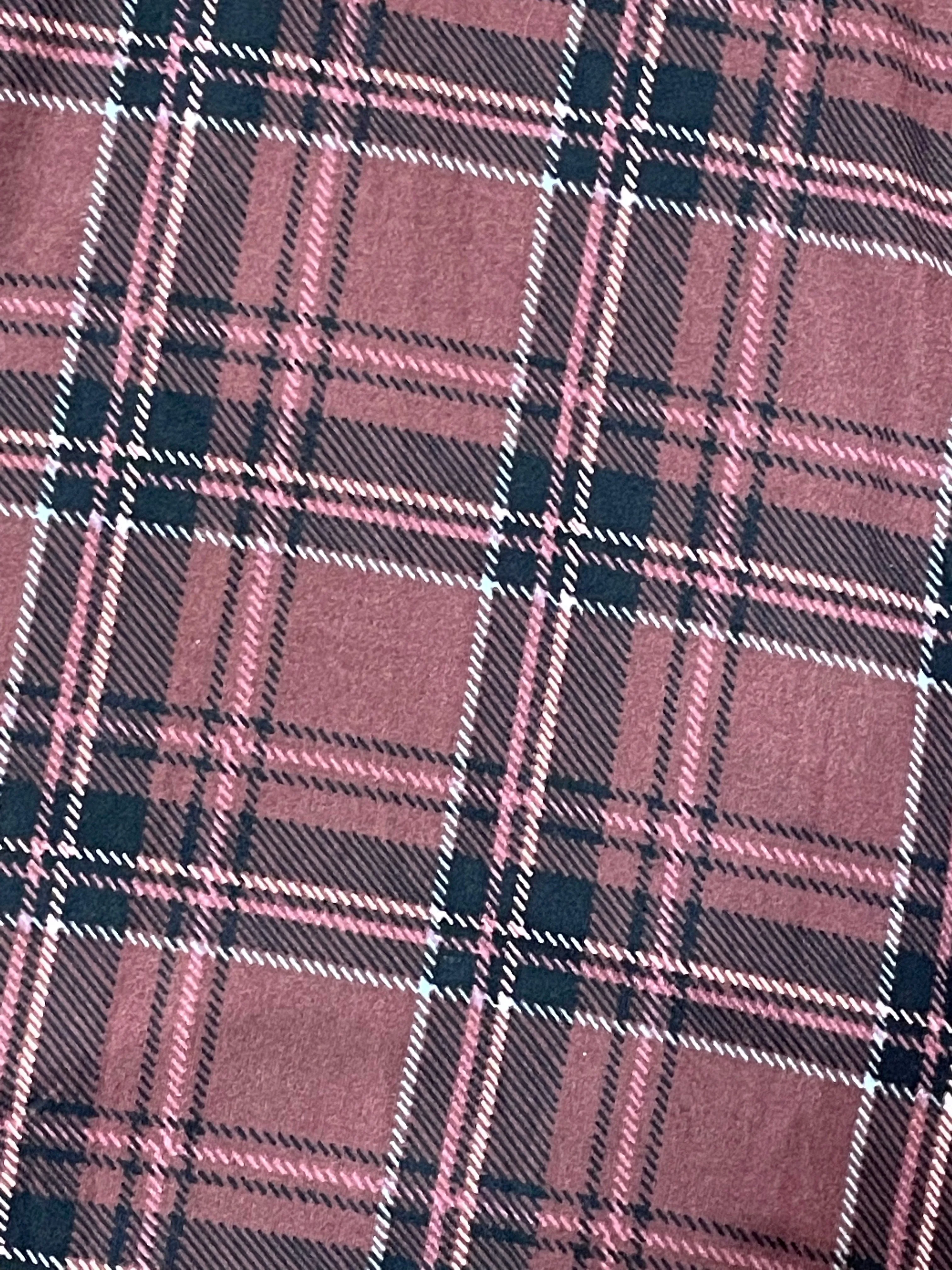 Burgundy Plaid Print Bell Bottom Leggings