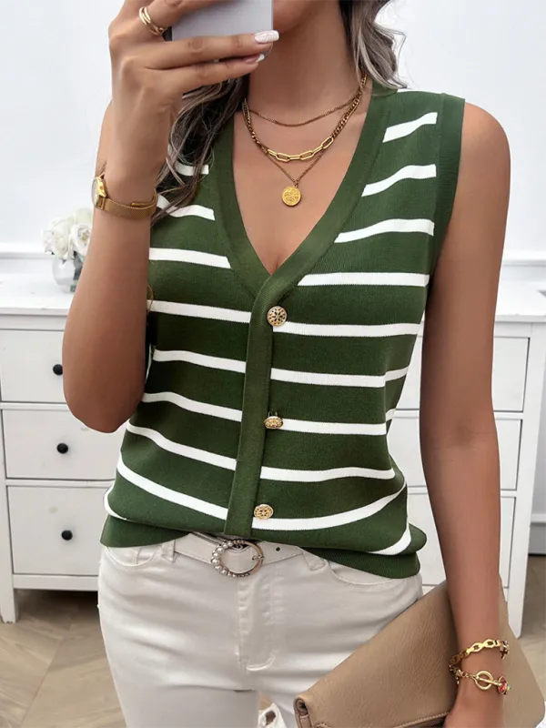 Buttoned Stripe Knit Top