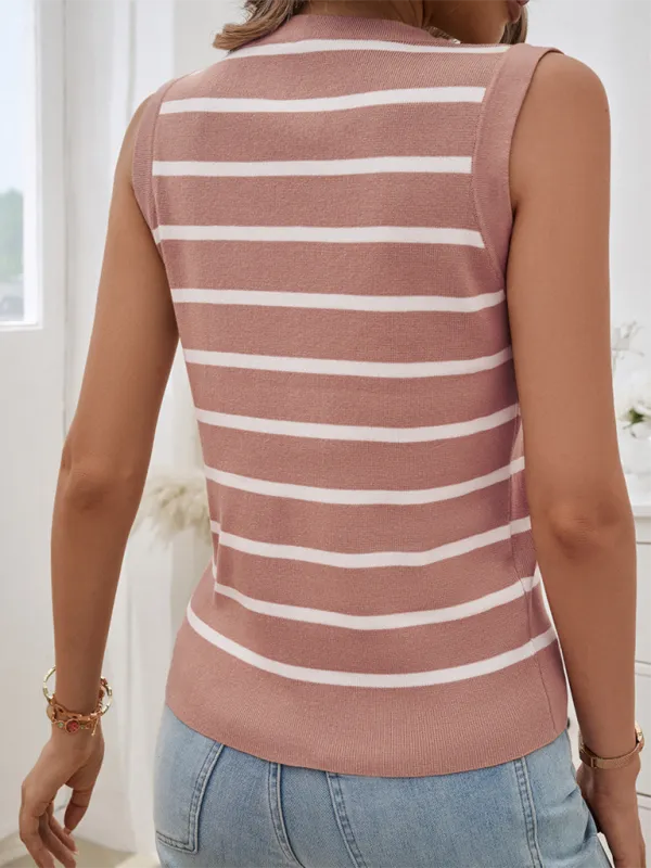 Buttoned Stripe Knit Top