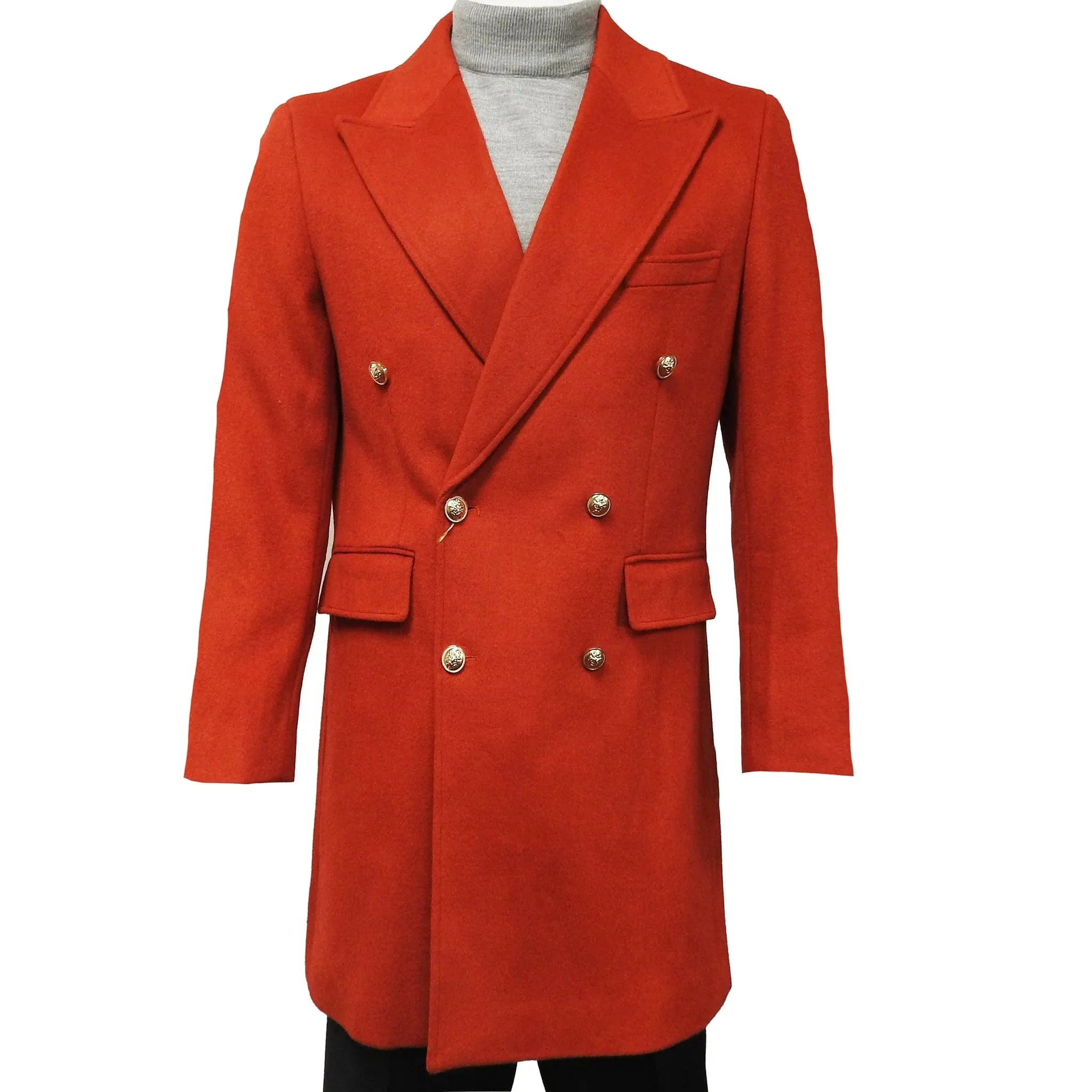 C-COUTURE DOUBLE BREASTED OVERCOAT- RED COLOR