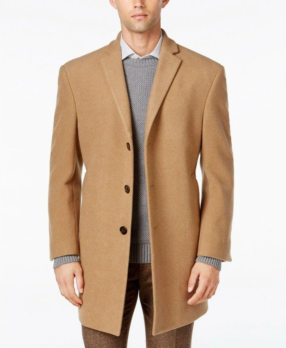 Calvin Klein Mens Slim fit Overcoat Coat 46 L Brown Solid
