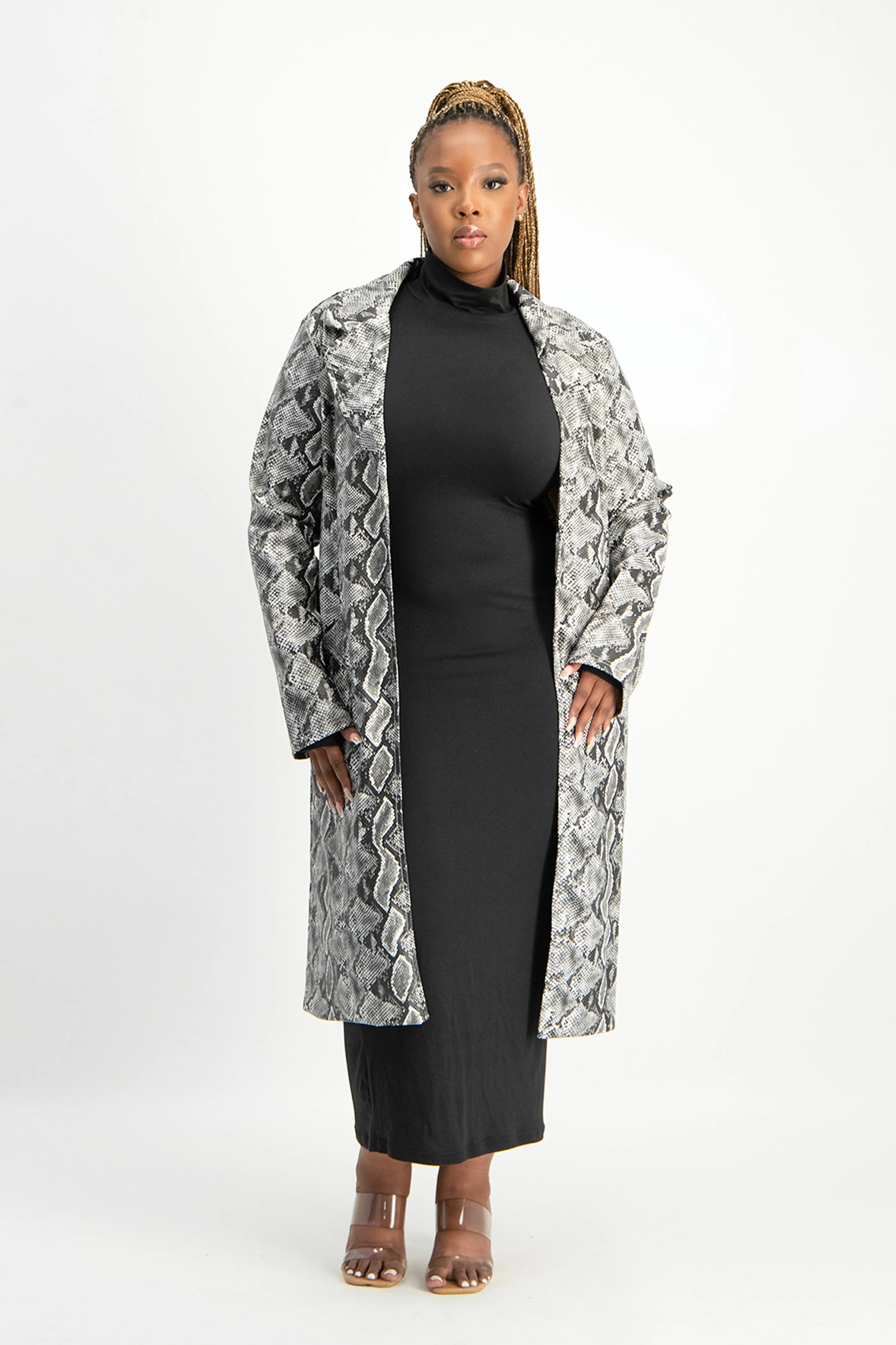 Cece Faux Leather Trench Coat - Snake Print