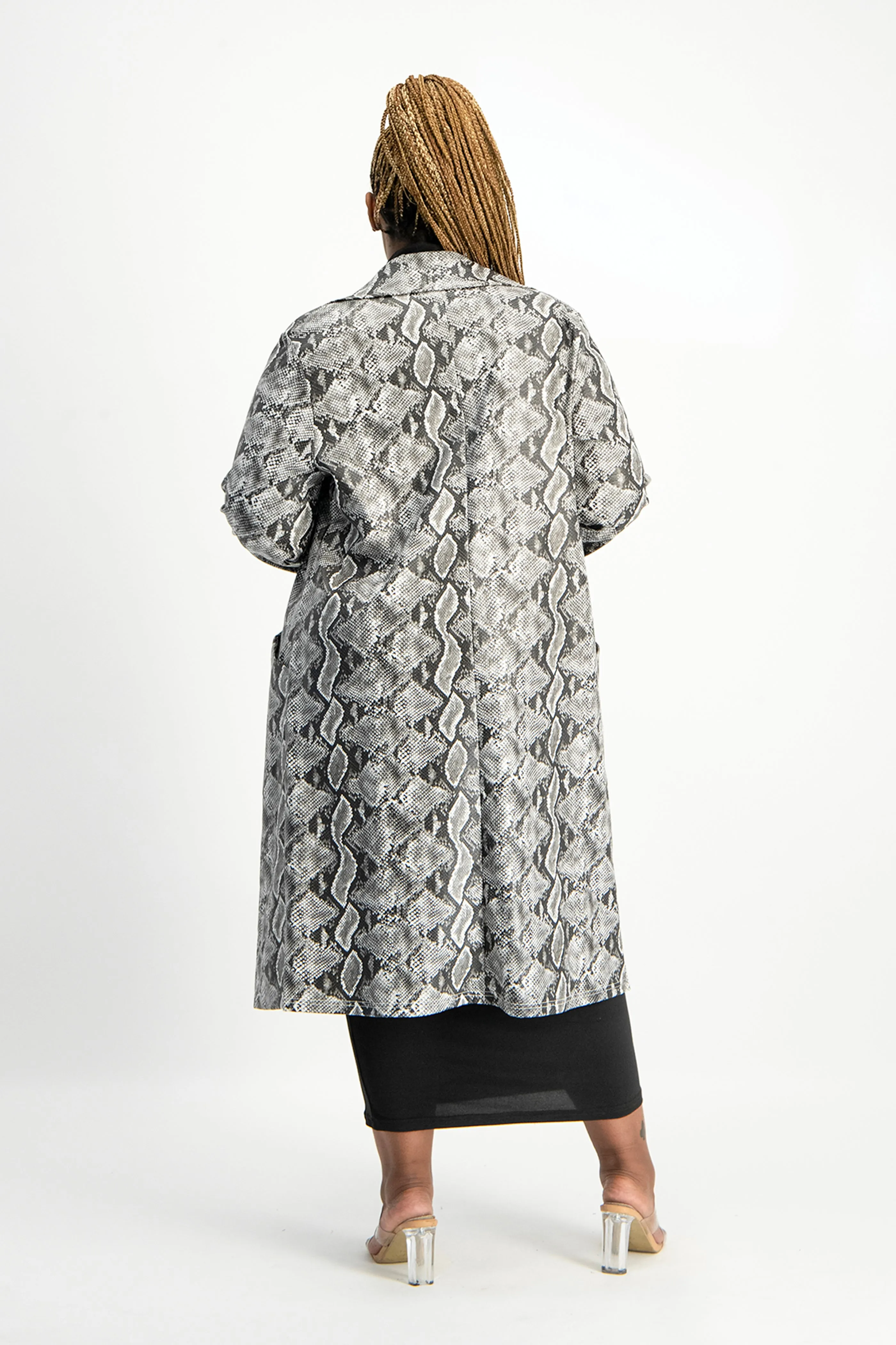 Cece Faux Leather Trench Coat - Snake Print
