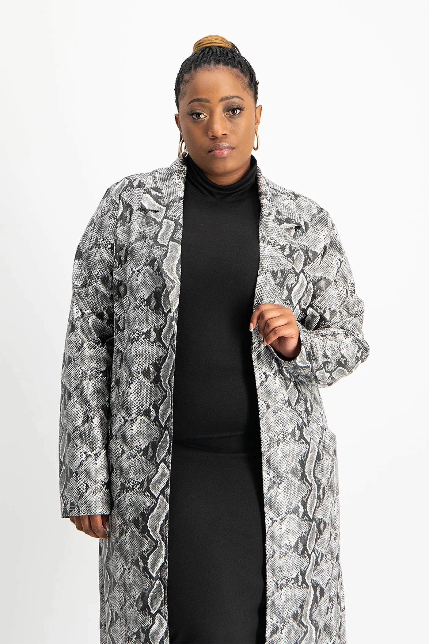 Cece Faux Leather Trench Coat - Snake Print