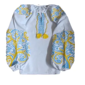 Children's embroidered blouse with yellow and blue embroidery