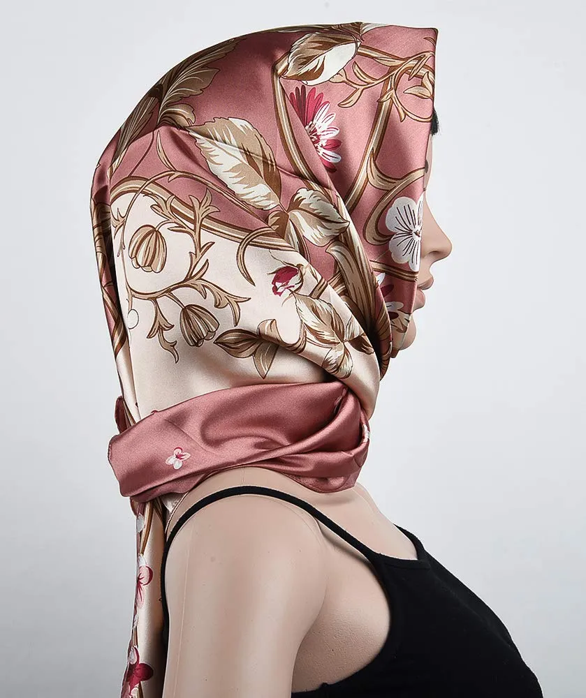 corciova 3 Pcs Square Hair Scarf Black Women Silk Headband Tie Sleeping at Night Bandanas Headscarf Floral (Navy Beige Pink)