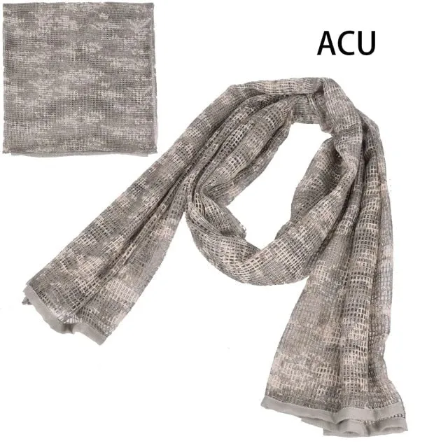 Cotton Military Camouflage Tactical Mesh Scarf - Sniper Face Veil for Camping, Hunting, Hiking, Multi-Purpose Use