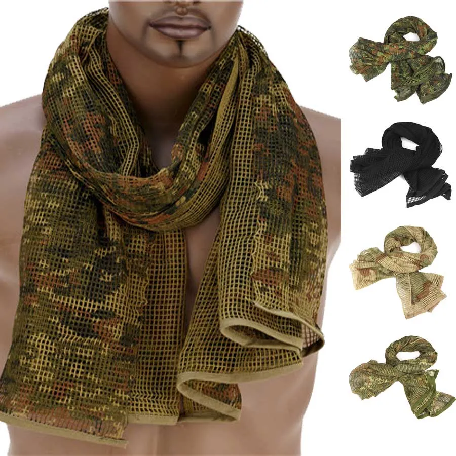 Cotton Military Camouflage Tactical Mesh Scarf - Sniper Face Veil for Camping, Hunting, Hiking, Multi-Purpose Use