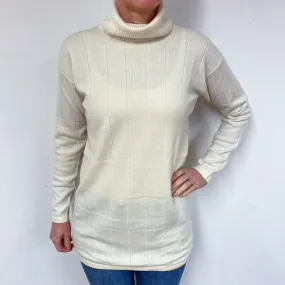 Cream Longline Cashmere Polo Neck Jumper Medium