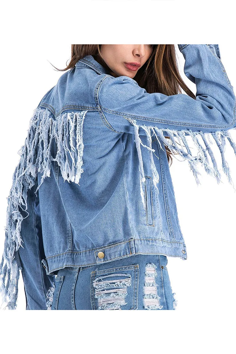CT3165 Tassels Denim Jacket Pant