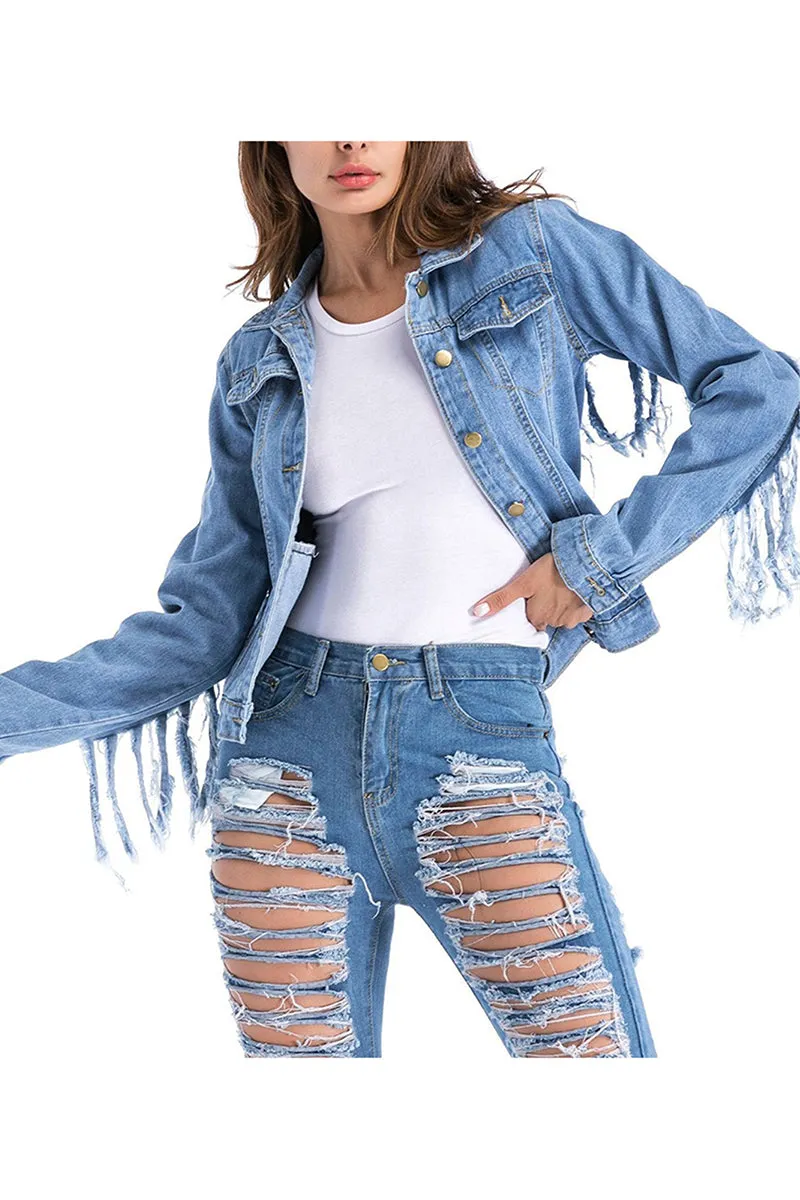 CT3165 Tassels Denim Jacket Pant
