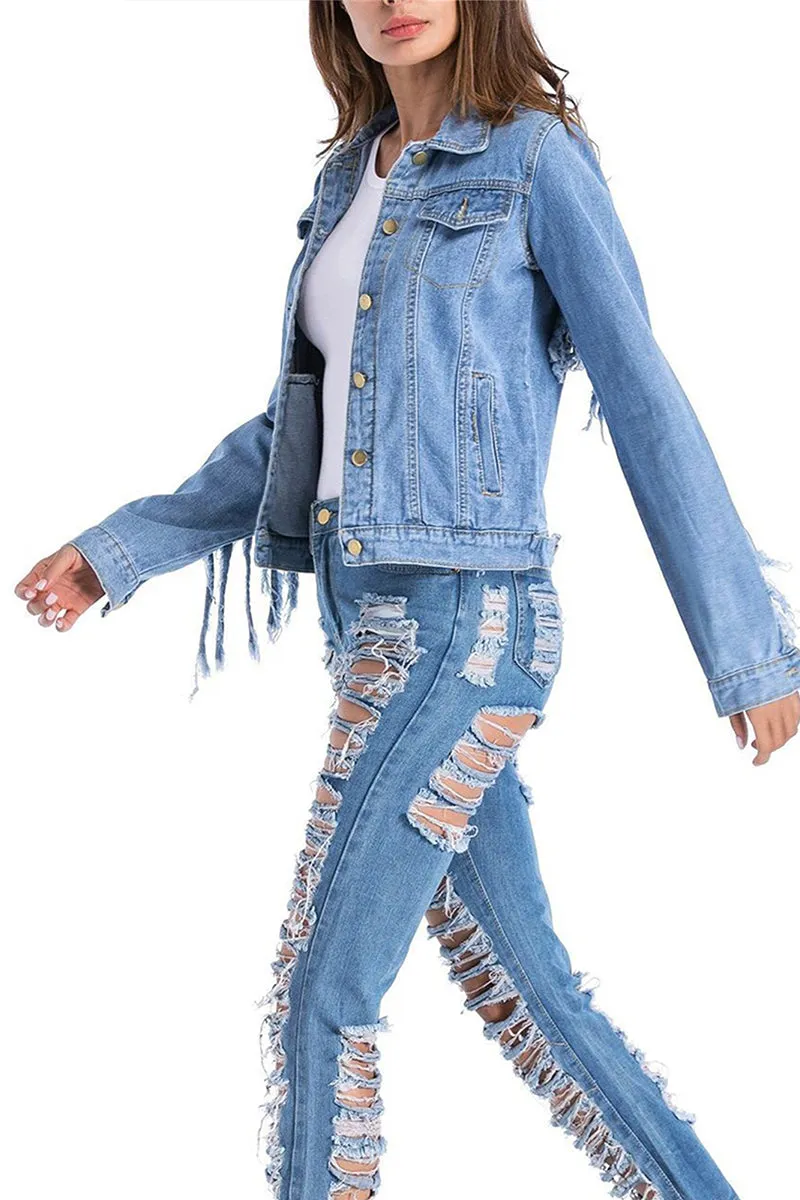 CT3165 Tassels Denim Jacket Pant