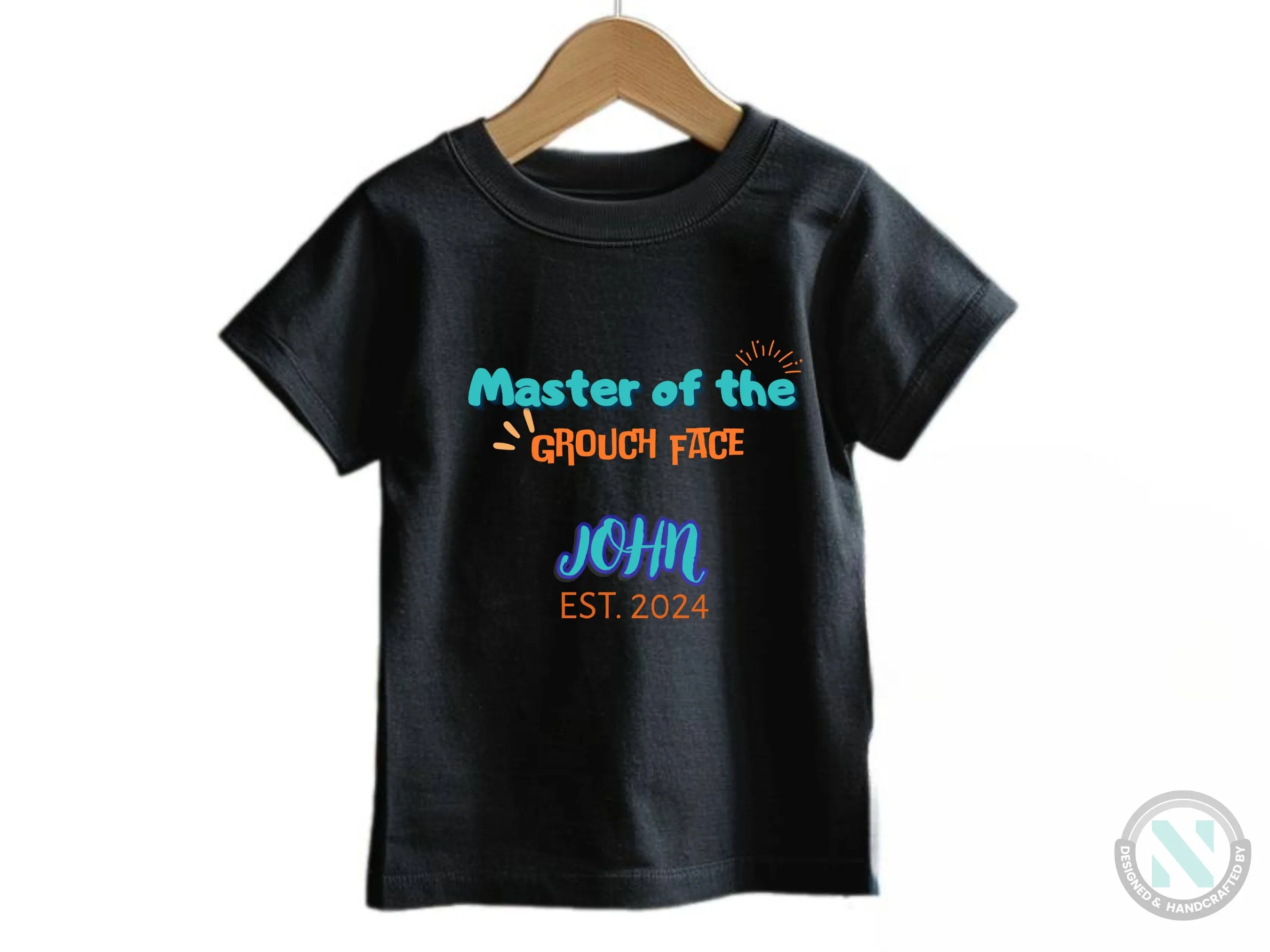Custom Name And Date Baby Grow for Boys with "Master of the Grouch Face"