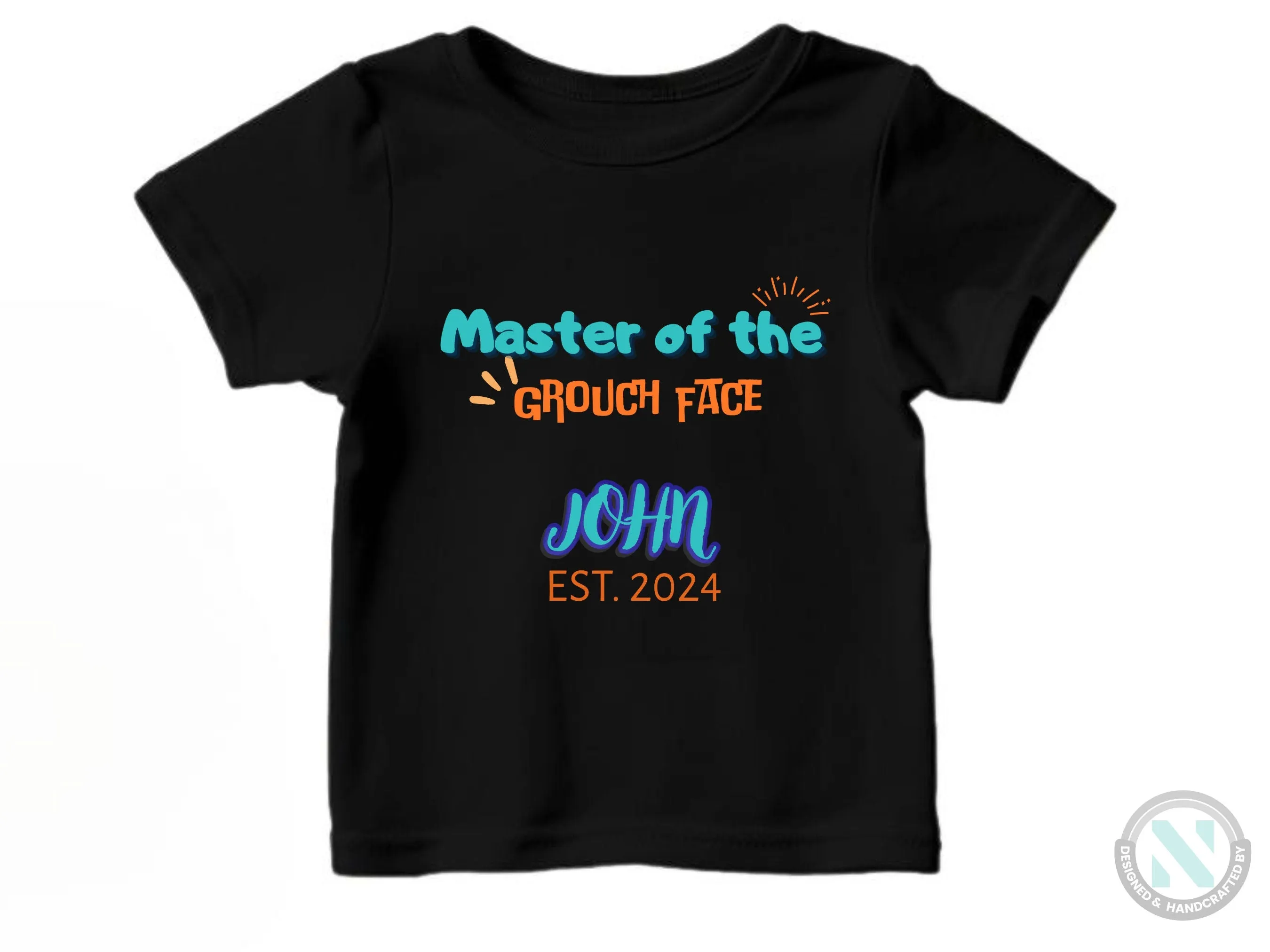 Custom Name And Date Baby Grow for Boys with "Master of the Grouch Face"