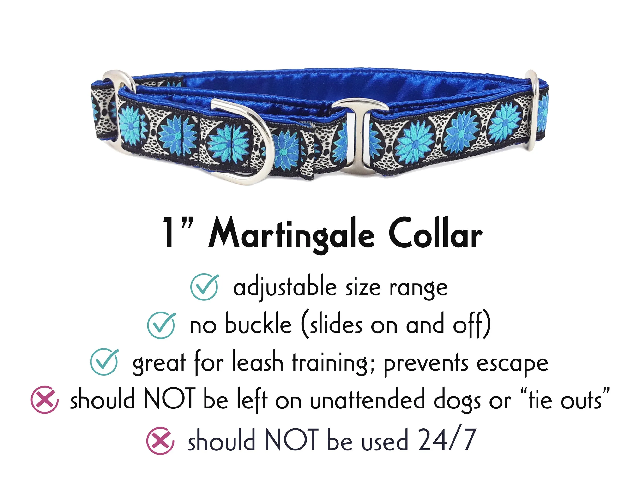 Daisy Chains in Blue - Martingale or Buckle Dog Collar - 1" Width