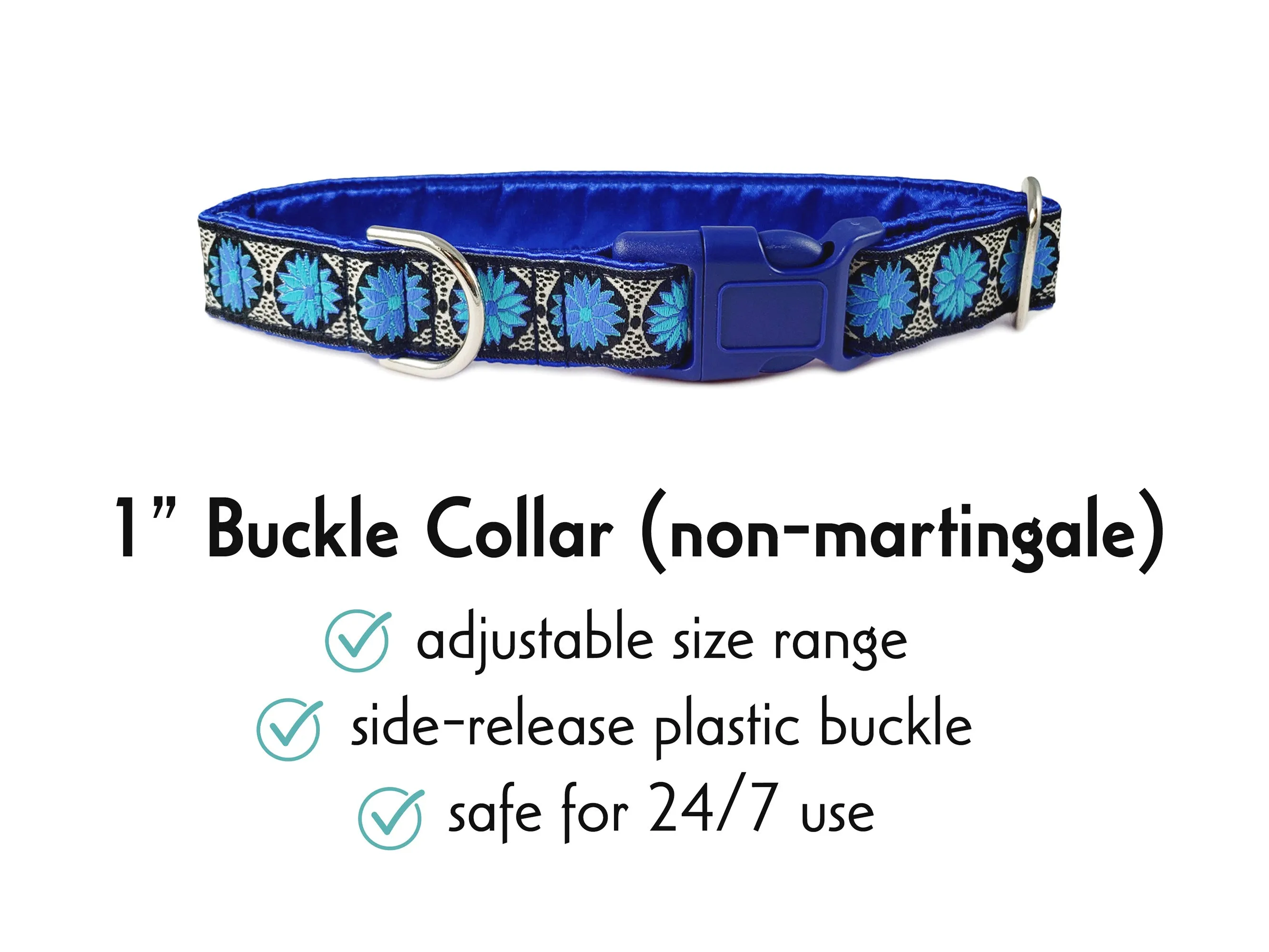 Daisy Chains in Blue - Martingale or Buckle Dog Collar - 1" Width