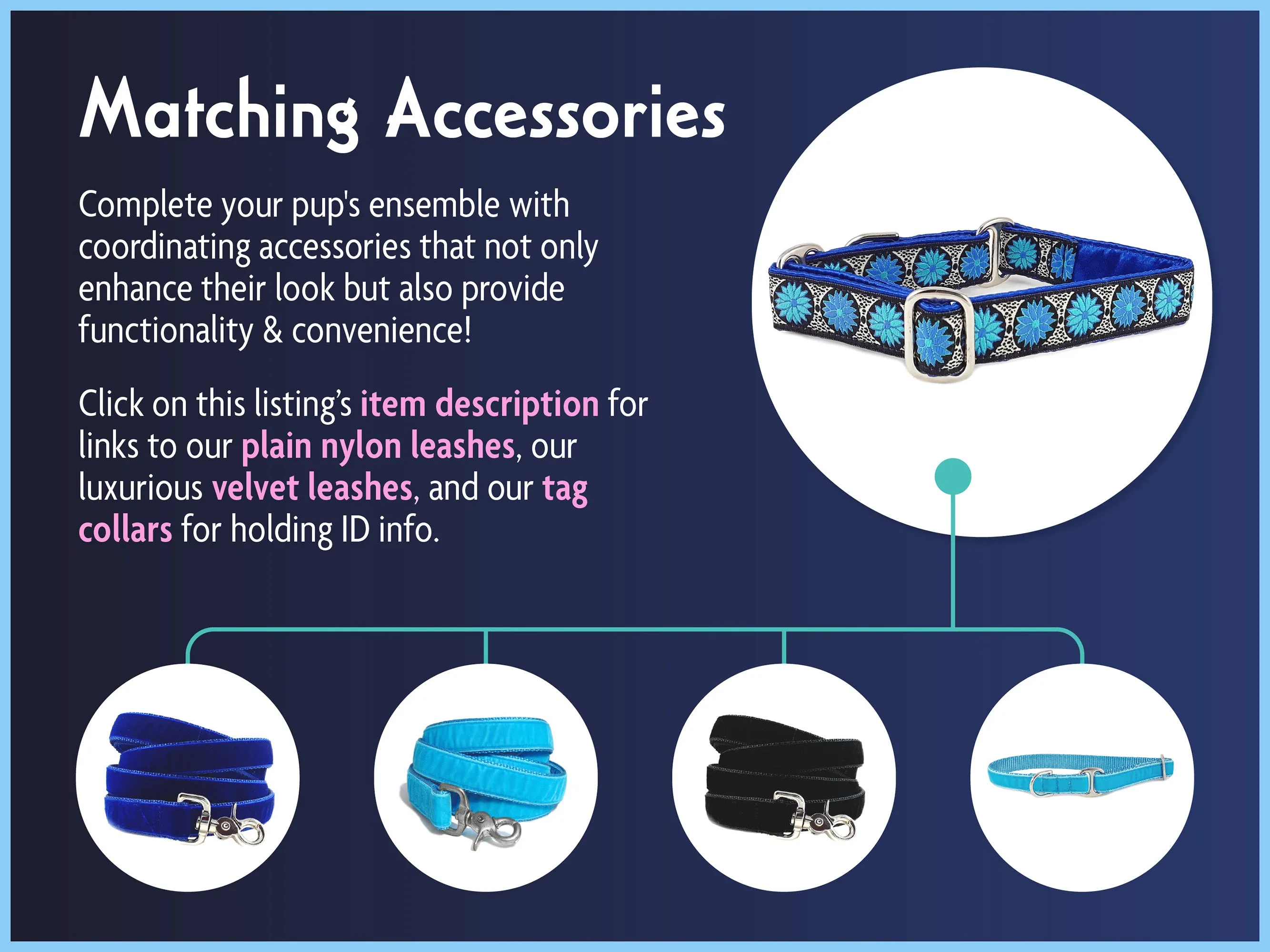 Daisy Chains in Blue - Martingale or Buckle Dog Collar - 1" Width