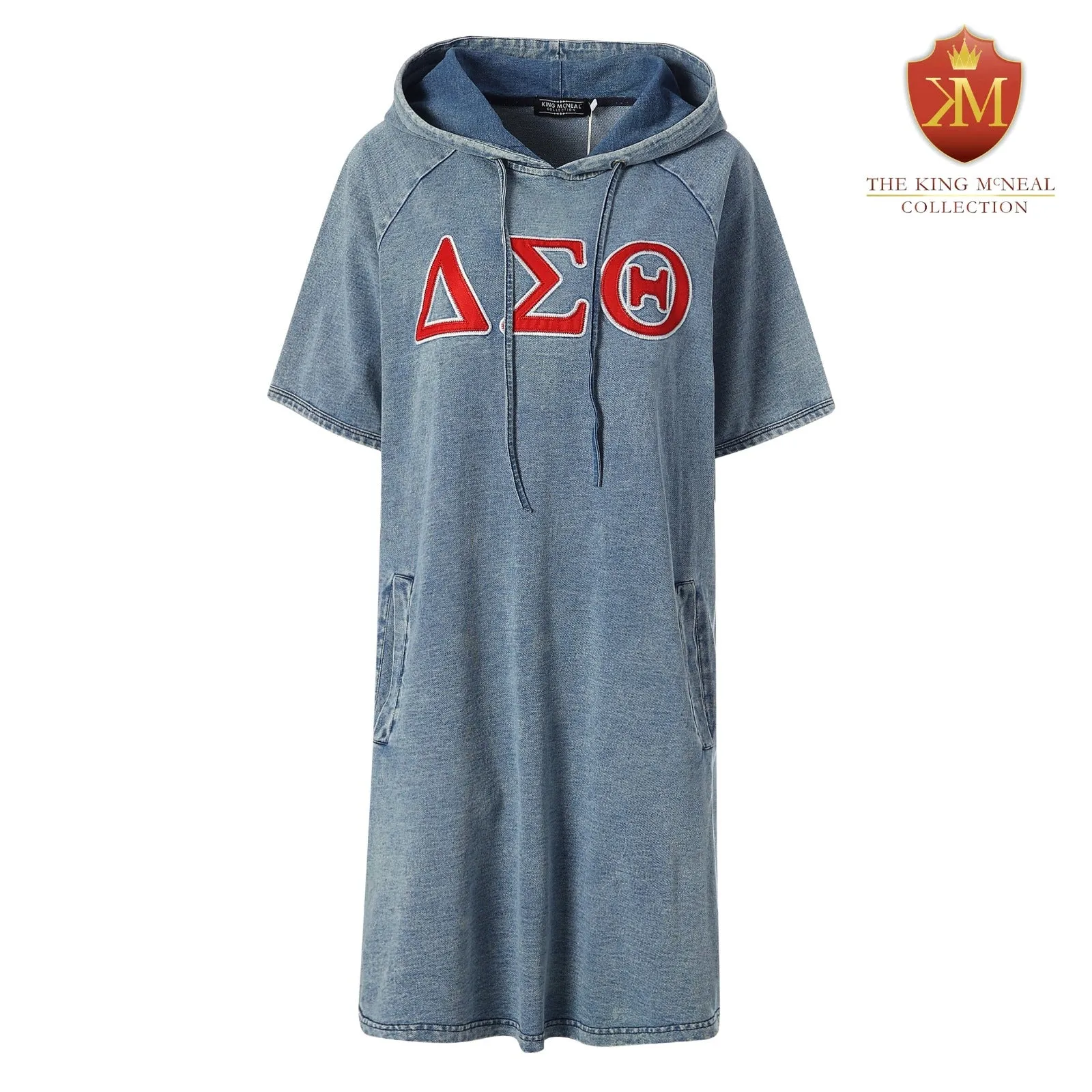 Delta Denim Hoodie Dress With Pockets