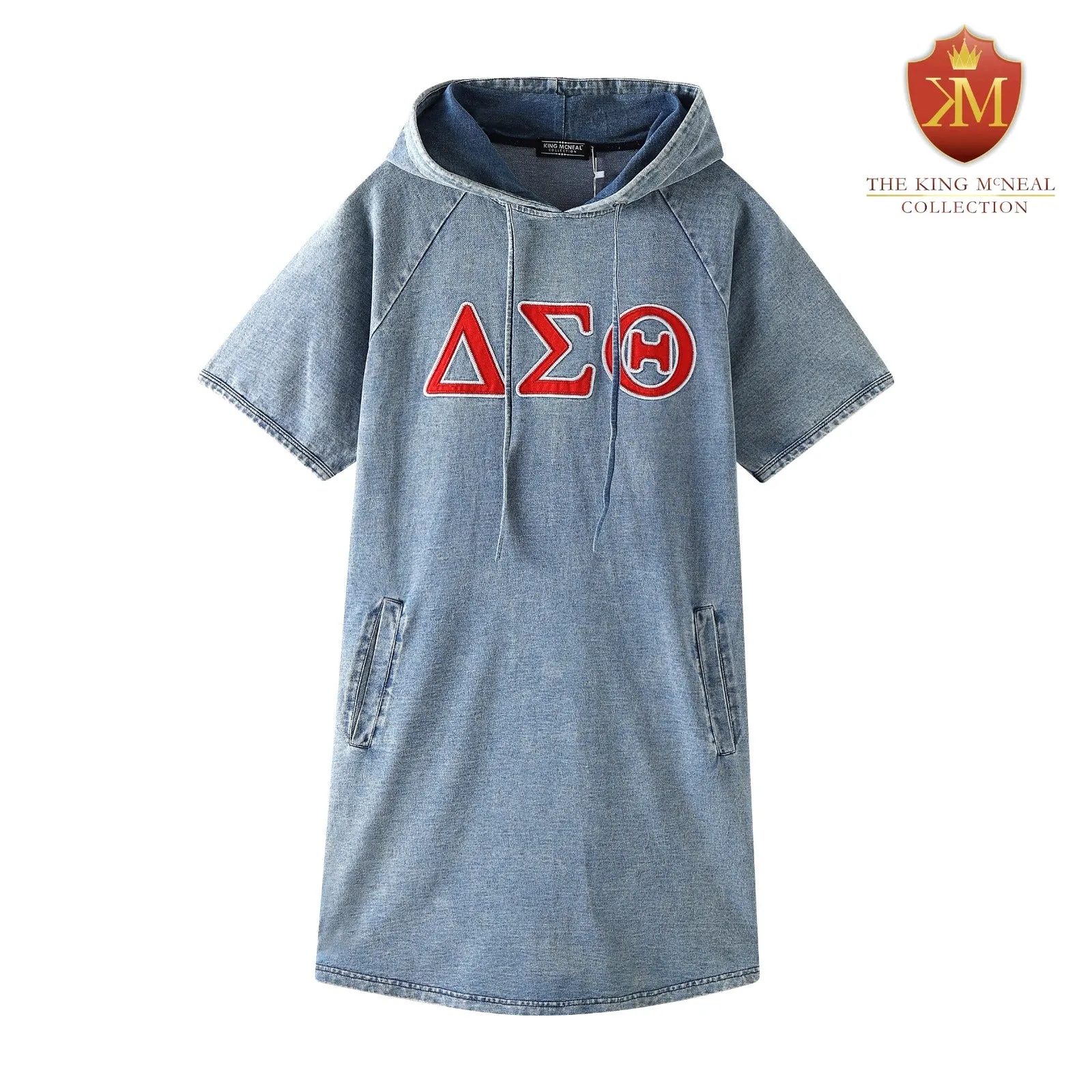 Delta Denim Hoodie Dress With Pockets
