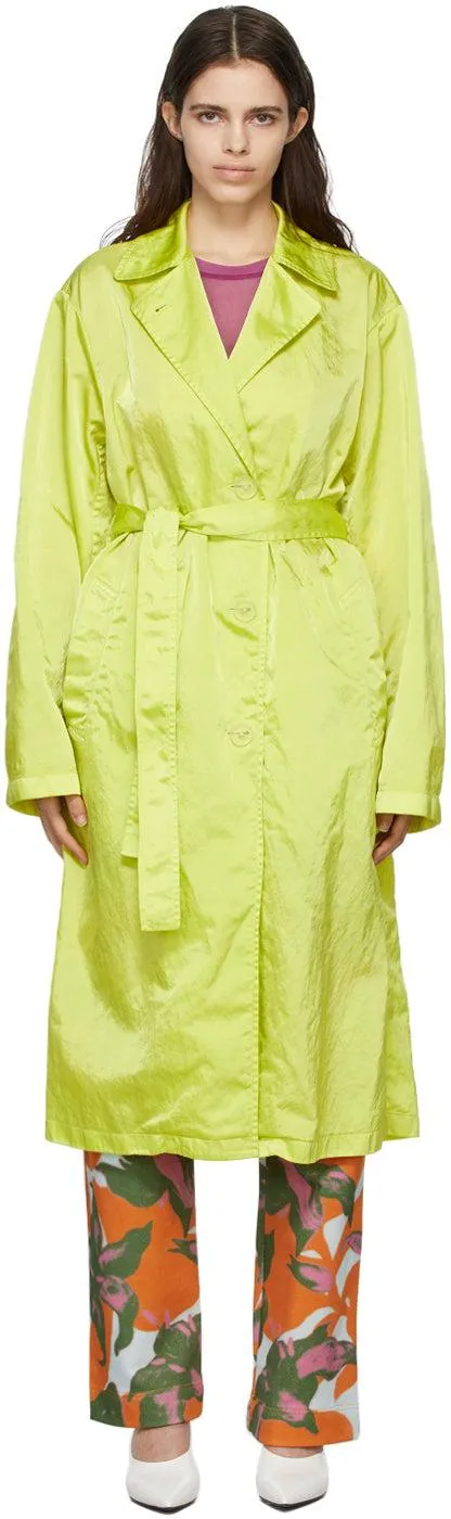 Dries Van Noten Green Nylon Trench Coat