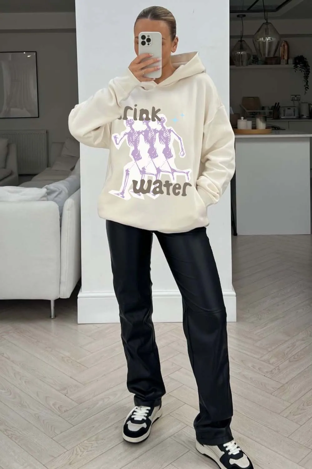 Drink Water premium ecru printed hoodie