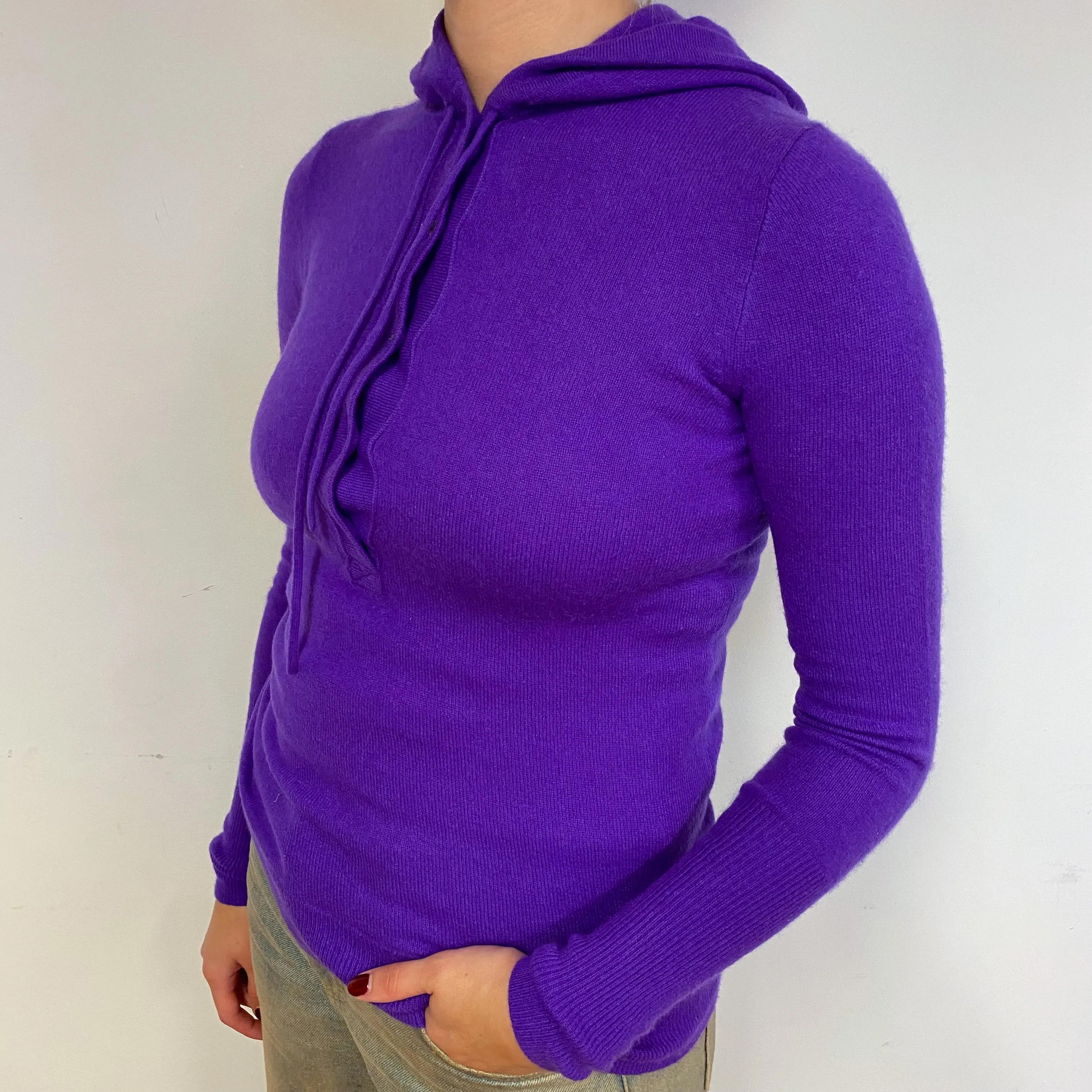 Electric Purple Cashmere Buttoned Hoodie Jumper Small