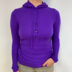 Electric Purple Cashmere Buttoned Hoodie Jumper Small