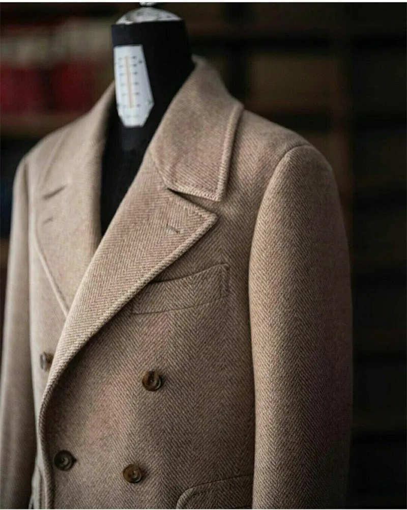 EM Woolen Herringbone Overcoat