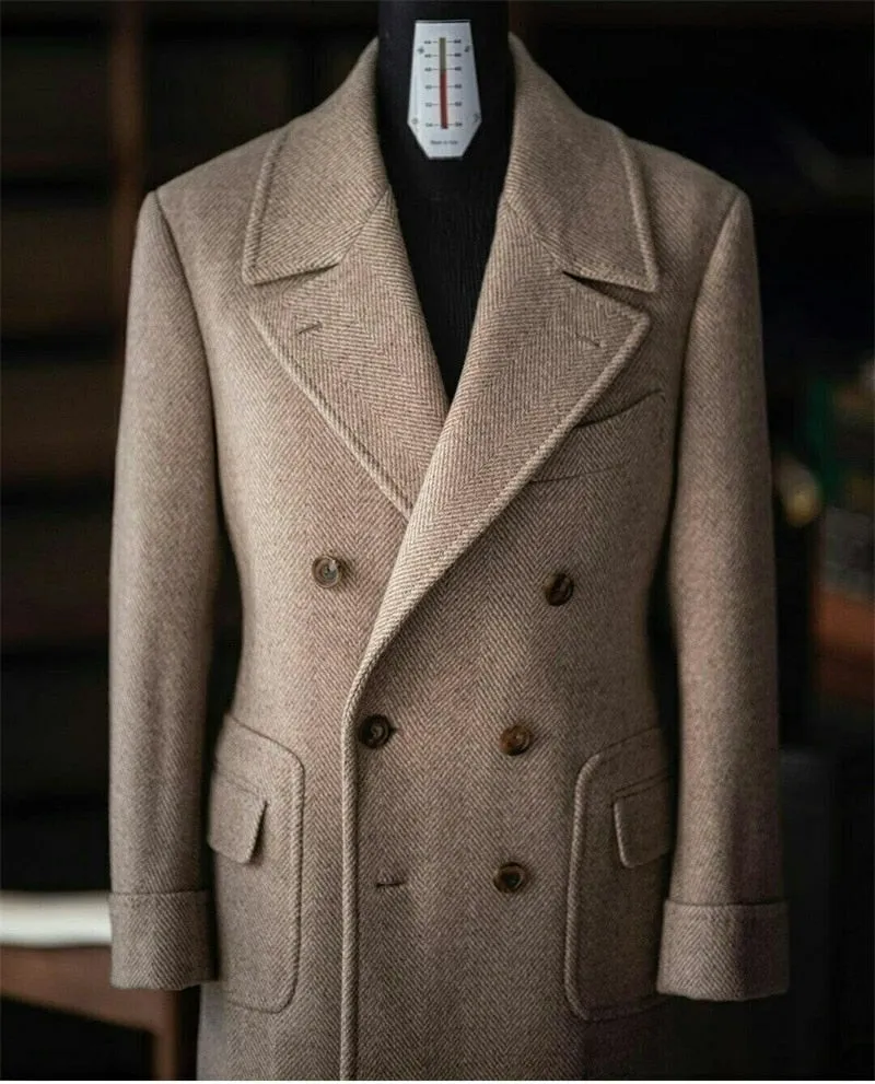 EM Woolen Herringbone Overcoat