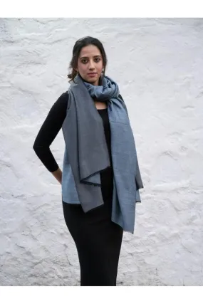 Exclusive Reversible Soft Kashmiri Wool Shawl - Soft Blue & Grey