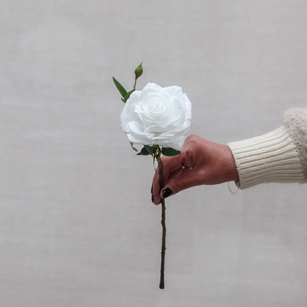 Faux White Dried Touch Rose Spray