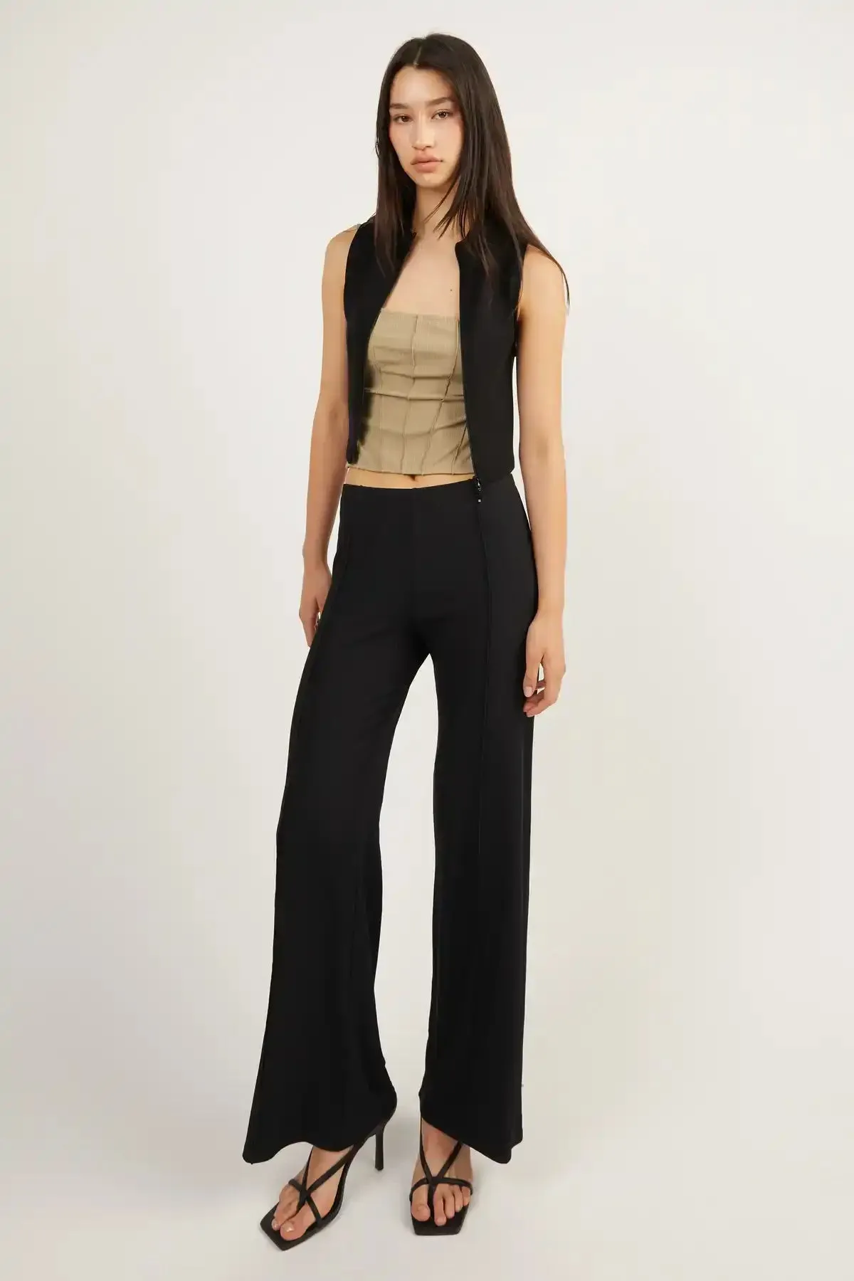 Flared Pants with Stitch Details