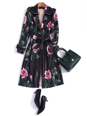 Floral Belt Trench Coat