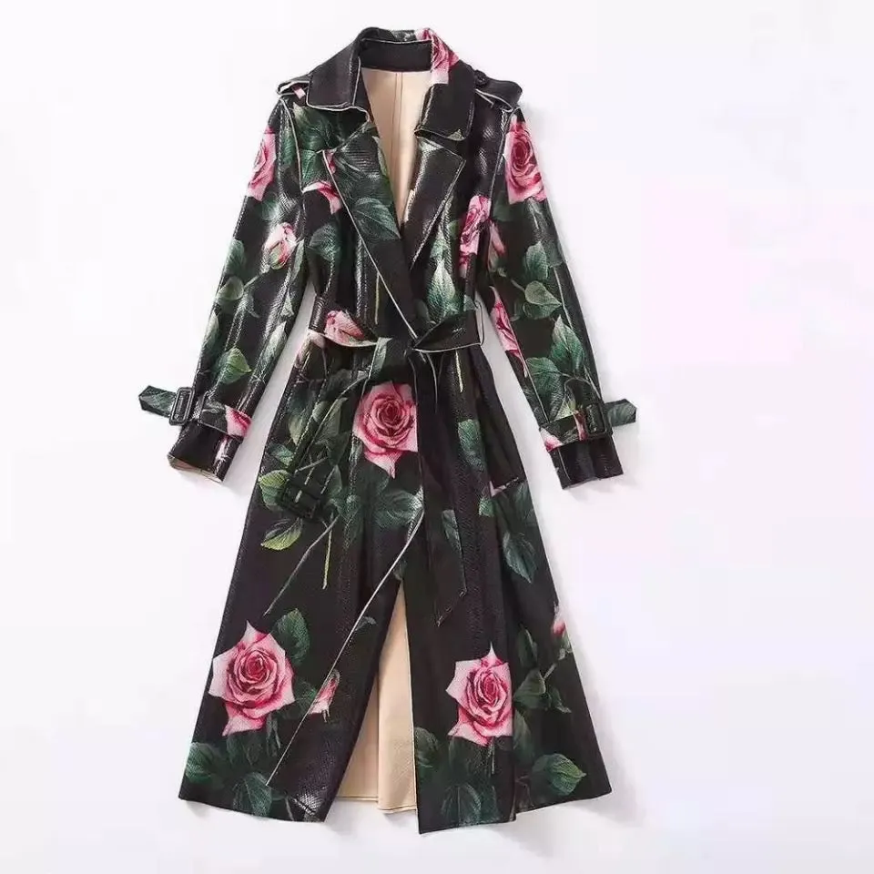 Floral Belt Trench Coat