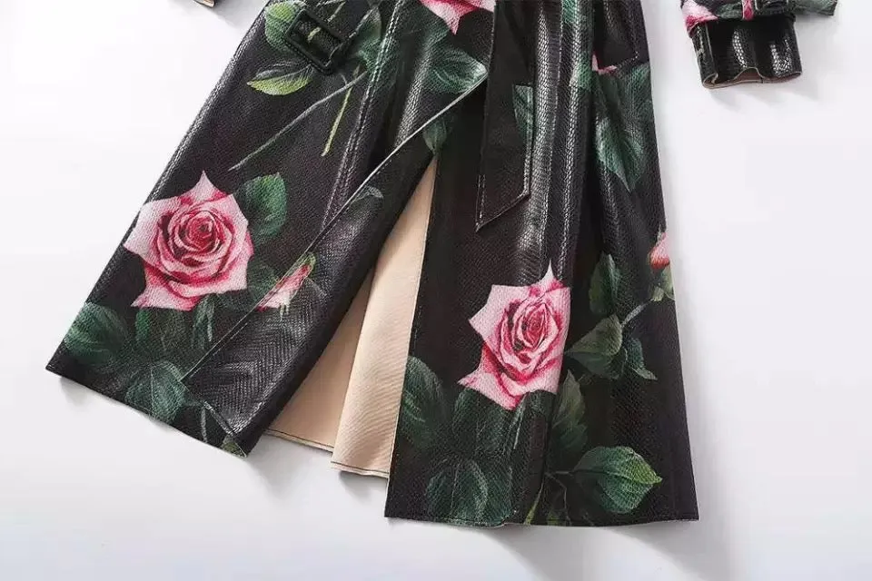 Floral Belt Trench Coat