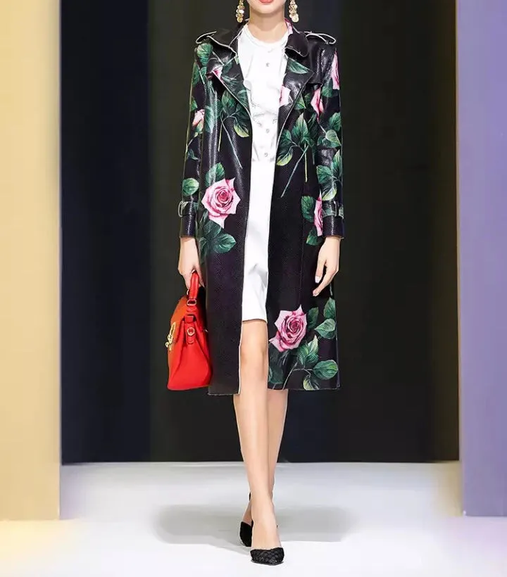 Floral Belt Trench Coat