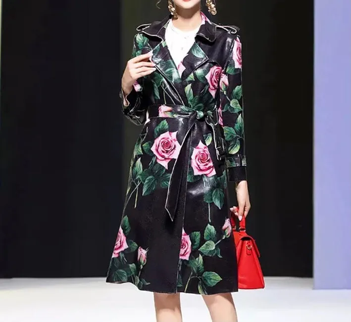 Floral Belt Trench Coat