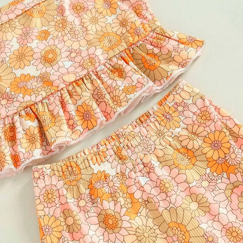 Floral Ruffled Top Flared Toddler Set