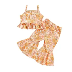 Floral Ruffled Top Flared Toddler Set