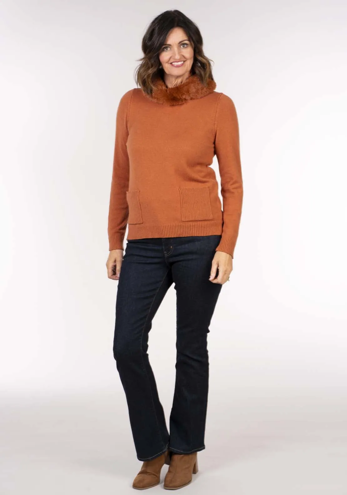 Fur Collar Sweater - Orange
