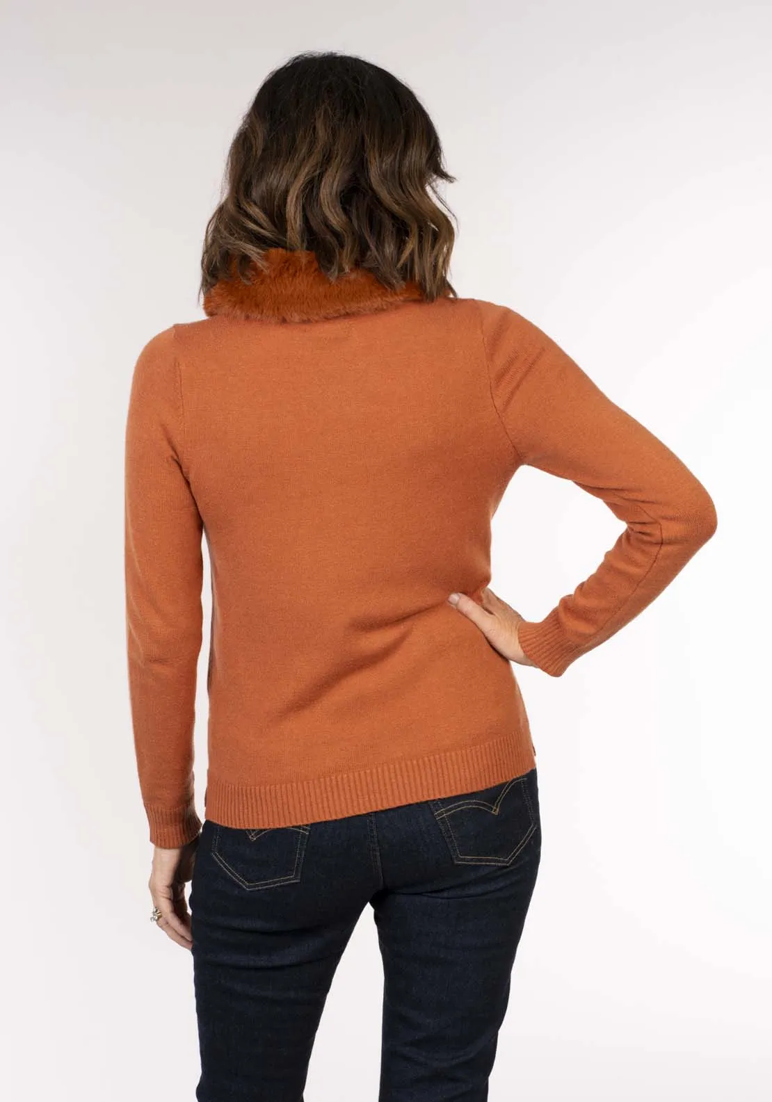 Fur Collar Sweater - Orange