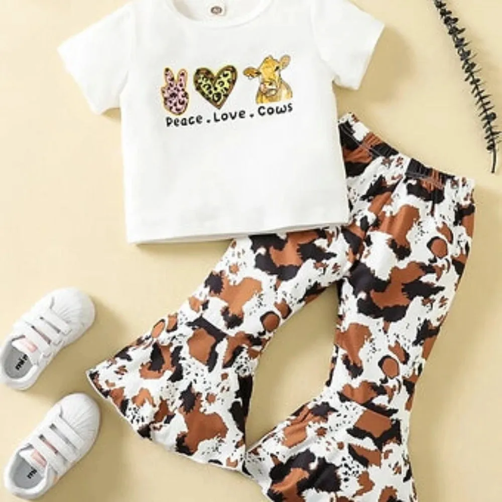 Girl's 'Peace Love Cows' Shirt & Cow Print Pants