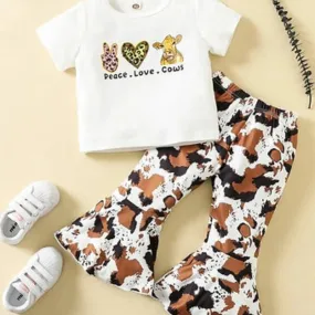 Girl's 'Peace Love Cows' Shirt & Cow Print Pants