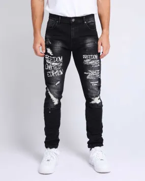 Gothic Graffiti Slim Fit Ripped Black Jeans-Mexico Local Delivery